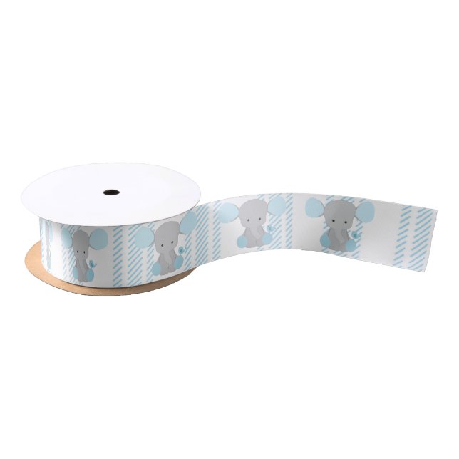 Beautiful Baby Boy Blue Elephant Satin Ribbon (Spool)