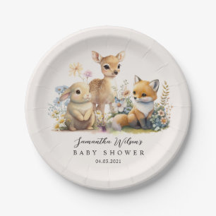 Beautiful Baby Bunny Deer Fox Floral Baby Shower P Paper Plate