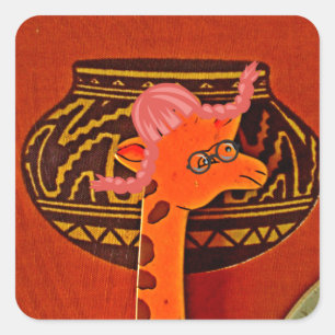 Beautiful baby funny giraffe square sticker