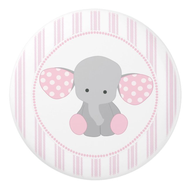 Beautiful Baby Girl Pink Elephant Ceramic Knob (Front)