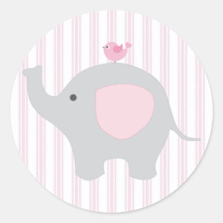 Beautiful Baby Girl Pink Elephant Classic Round Sticker