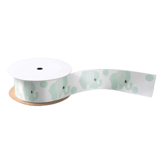 Beautiful Baby Neutral Teal Elephant Satin Ribbon (Spool)