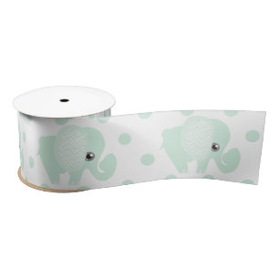Beautiful Baby Neutral Teal Elephant Satin Ribbon