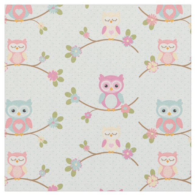 Beautiful Baby Owl Pattern Fabric (Close Up)