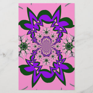 Beautiful Baby Pink Floral Purple Shade Motif Art Stationery