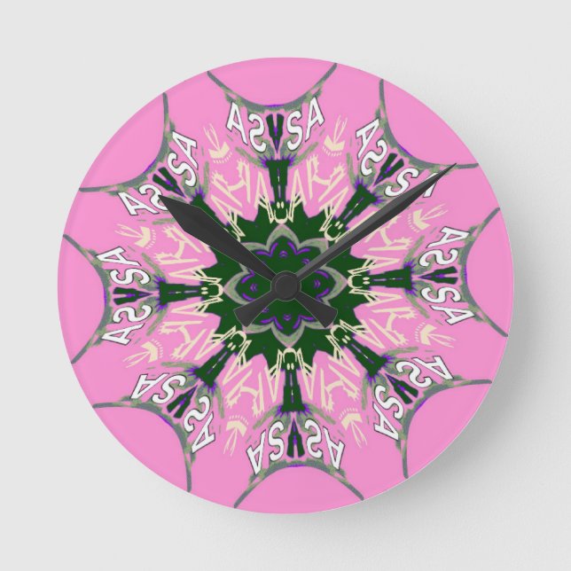 Beautiful baby pink purple shade motif monogram de round clock (Front)