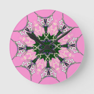 Beautiful baby pink purple shade motif monogram de round clock