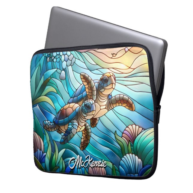 Beautiful Baby Sea Turtles In Colourful Sea Laptop Sleeve (Front Left)