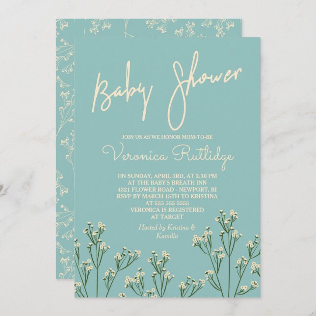 Beautiful Baby's Breath Baby Shower Invitation (Front/Back)