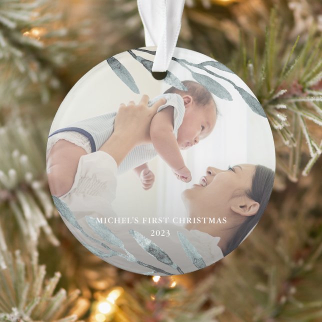 Beautiful Baby's First Christmas Blue Photo Ornament (Tree)