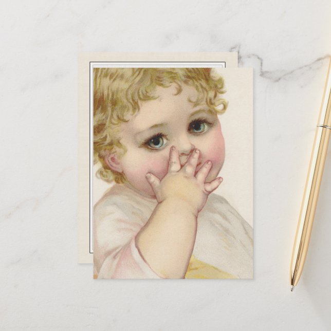 Beautiful Baby's Kiss Vintage Illustration Postcard (Front/Back In Situ)
