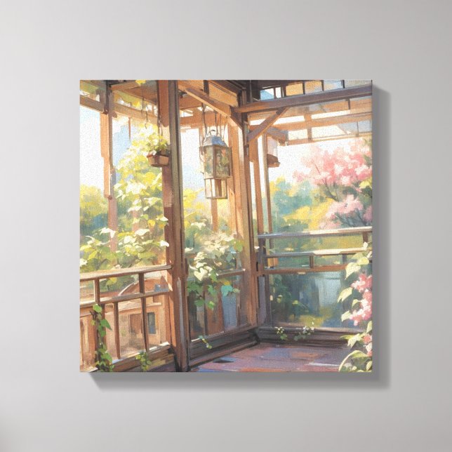 Beautiful Balcony Scenery View Paint Art Canvas Print (Front)