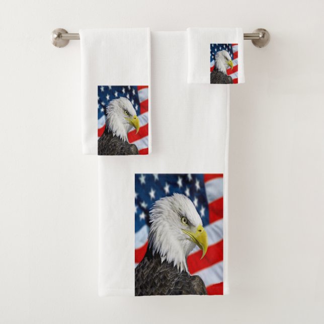 Beautiful Bald Eagle head  and a American flag 1 Bath Towel Set (Insitu)