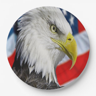 Beautiful Bald Eagle head and a American flag 1 Paper Plate