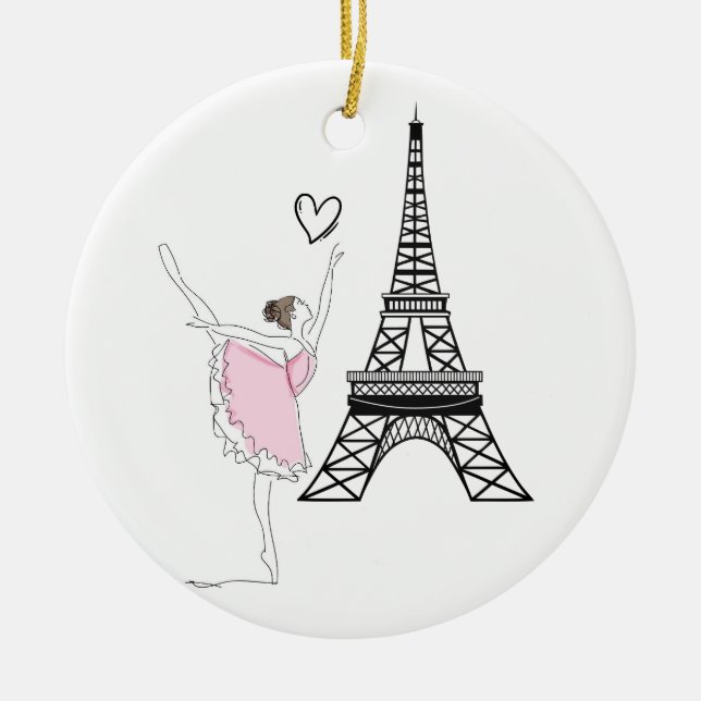Beautiful Ballerina and Eiffel Tower Dance Ballet Ceramic Tree Decoration (Front)