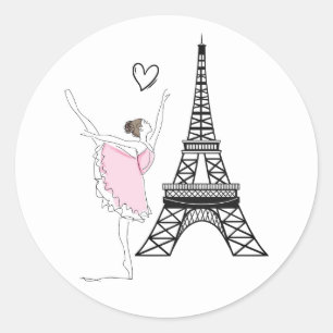 Beautiful Ballerina and Eiffel Tower Dance Ballet Classic Round Sticker