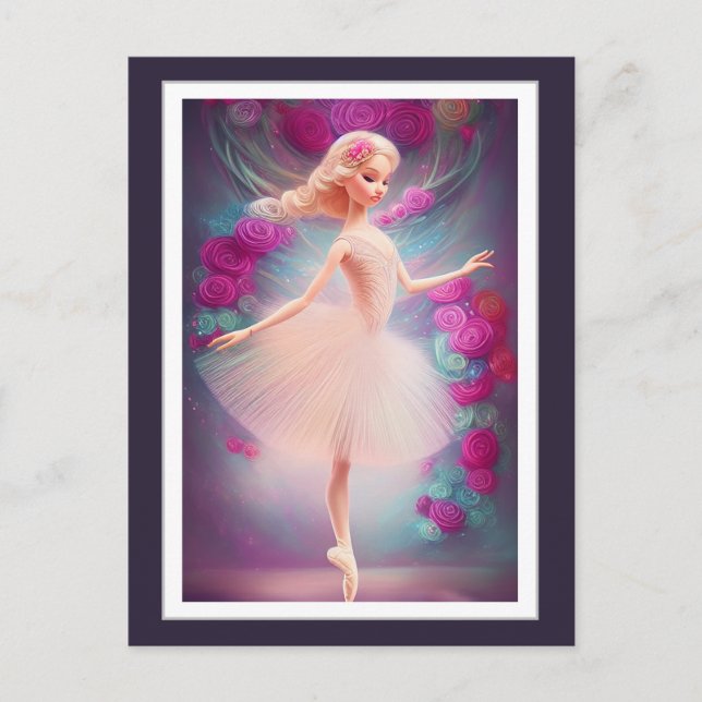 Beautiful Ballerina and Roses Floral Ballet Dance Postcard (Front)
