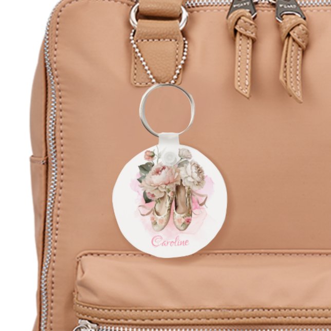 Beautiful Ballerina Dancer Pink Watercolor  Key Ring (Creator Uploaded)