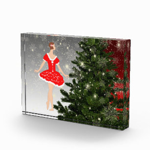 Beautiful ballerina in a red dress photo block