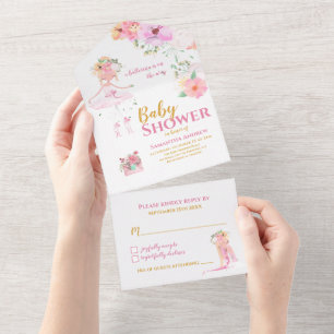 Beautiful Ballerina It's a Girl Baby Shower All In One Invitation