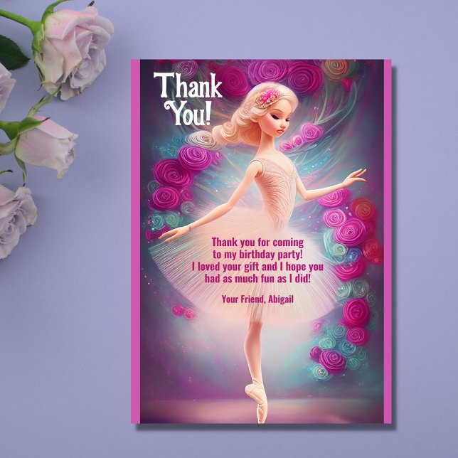 Beautiful Ballerina Roses Floral Ballet Birthday Thank You Card (Creator Uploaded)