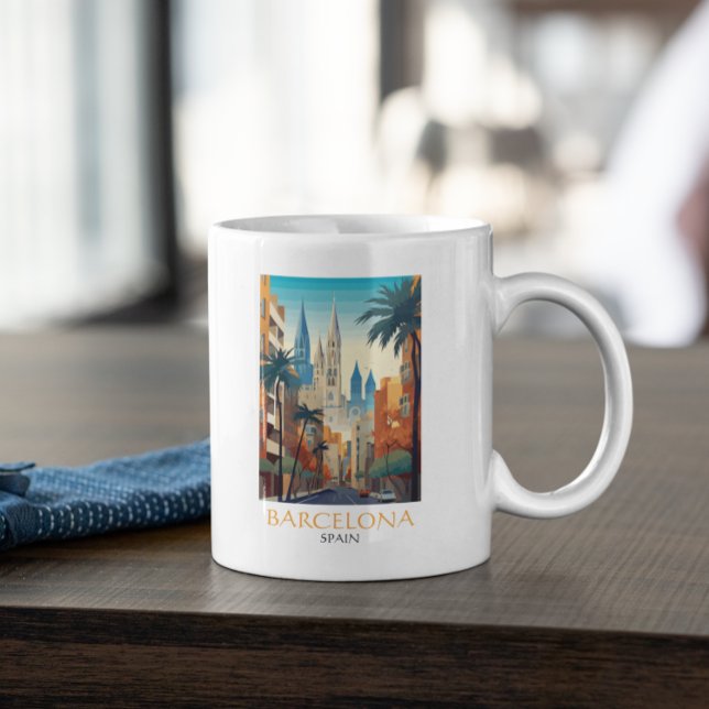Beautiful Barcelona Spain Retro Vintage Travel Coffee Mug (Minimalist Barcelona Spain Retro Vintage Travel Coffee Mug)