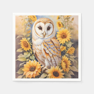 Beautiful Barn Owl And Sunflowers Napkin