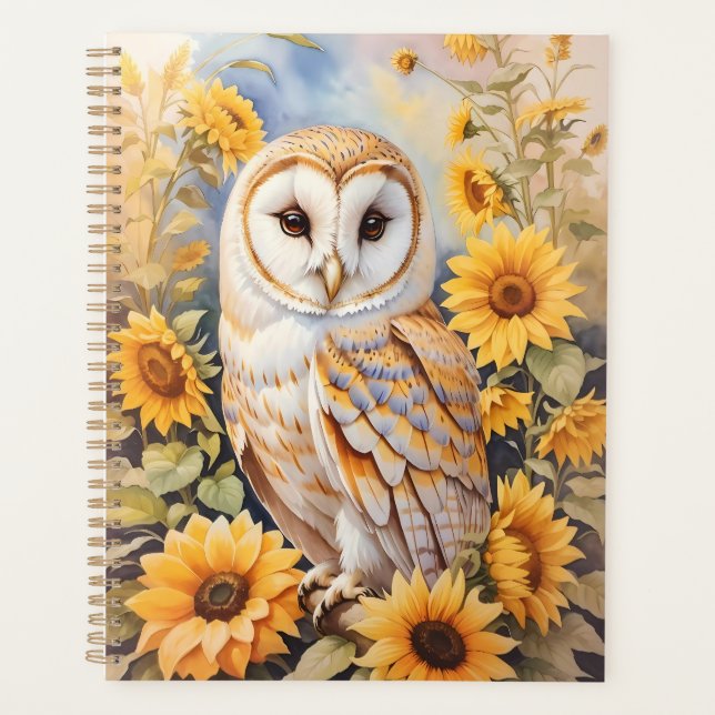 Beautiful Barn Owl And Sunflowers Planner (Front)