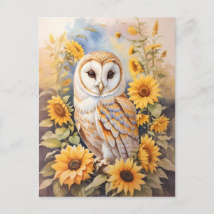 Beautiful Barn Owl And Sunflowers Postcard