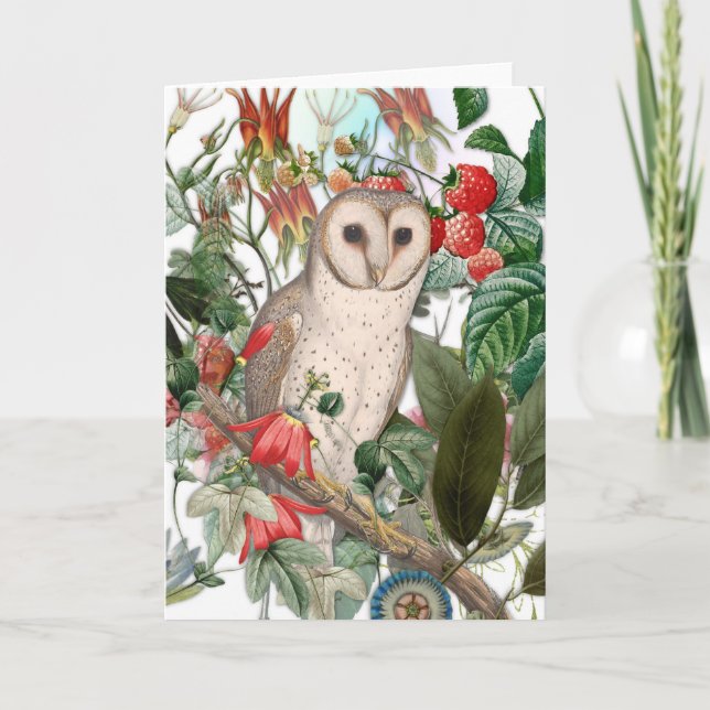 Beautiful Barn Owl and Vintage Florals Card (Front)