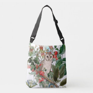 Beautiful Barn Owl and Vintage Florals Crossbody Bag