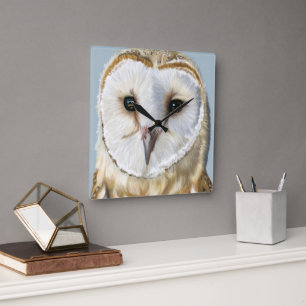 Beautiful Barn Owl Square Wall Clock