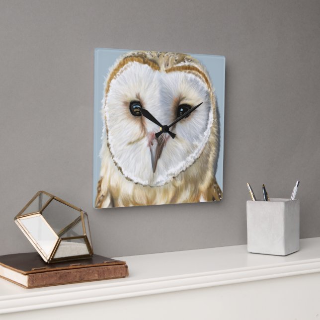 Beautiful Barn Owl Square Wall Clock (Office)