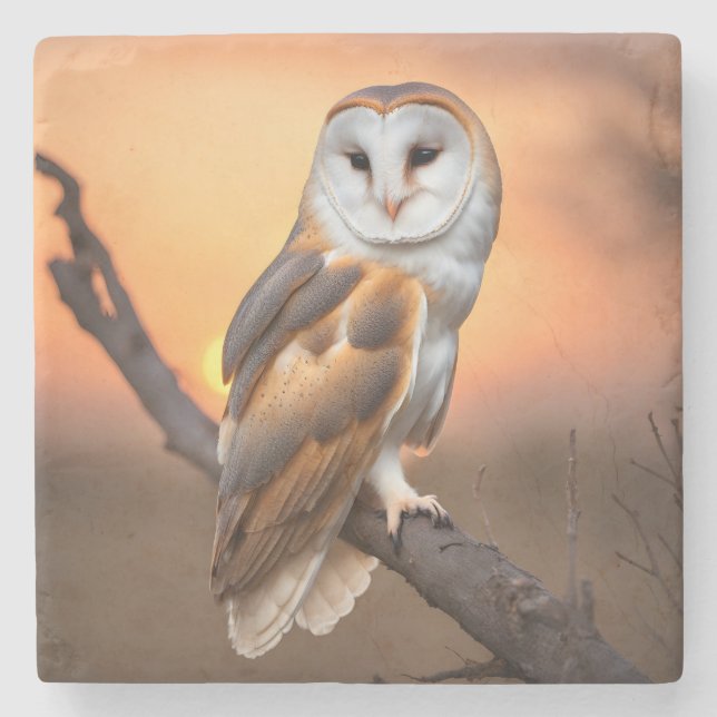 Beautiful Barn Owl Stone Coaster (Front)