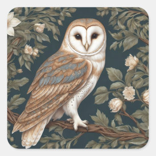 Beautiful Barn Owl William Morris Inspired Square Sticker