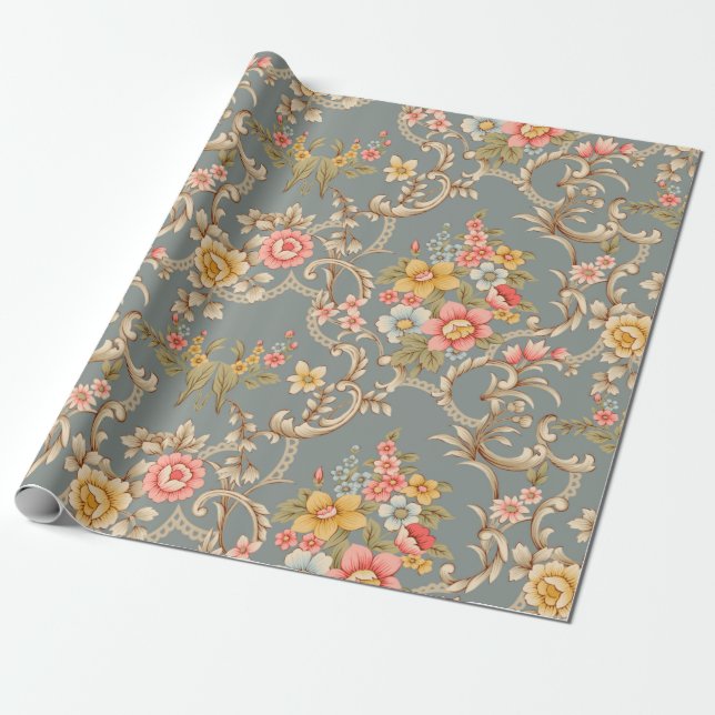 Beautiful Baroque Ornament style border design han Wrapping Paper (Unrolled)