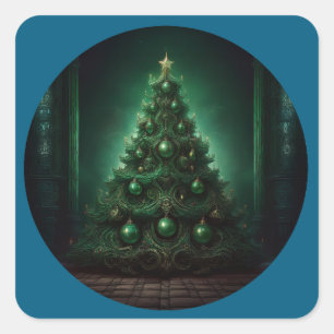 Beautiful Baroque Style Christmas Tree Square Sticker