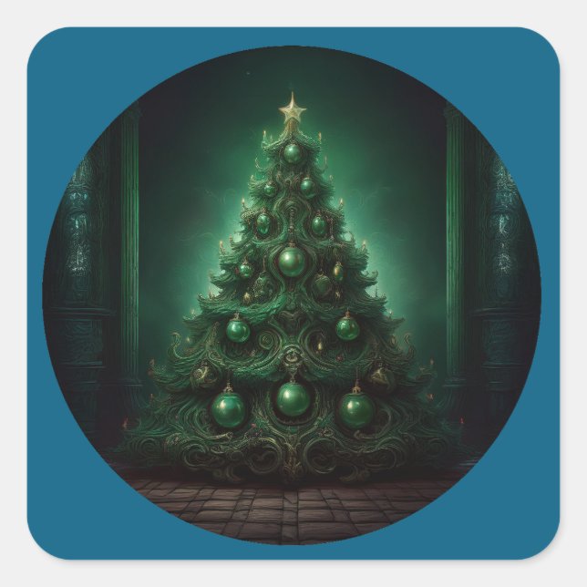 Beautiful Baroque Style Christmas Tree Square Sticker (Front)