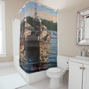 Beautiful Bass Harbour Maine Fishing Boat Scene  Shower Curtain