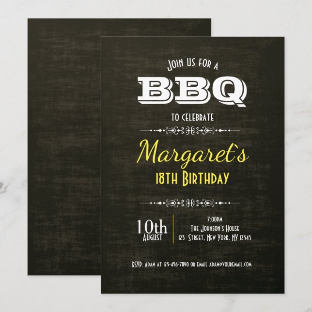 Beautiful BBQ Birthday Party Invite (Front/Back)