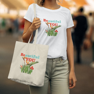 Beautiful Be You Monogram Orange Garden Floral Tote Bag