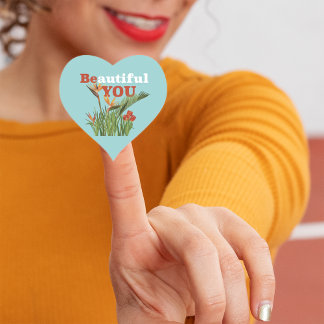 Beautiful Be You Orange Floral Seafoam Green Heart Sticker