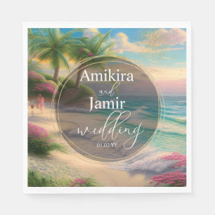 Beautiful Beach Background Faux Glitter Wedding Napkin