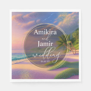 Beautiful Beach Background Glitter Gold Wedding Napkin