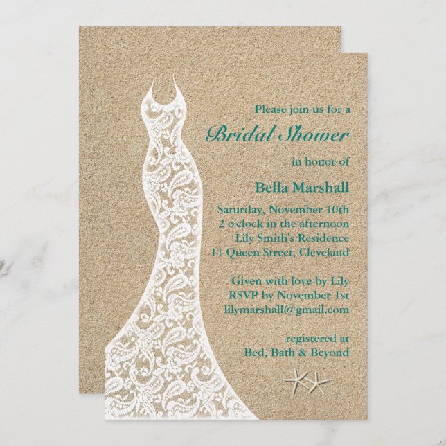 Beautiful Beach Bridal Shower Invitation Turquoise (Front/Back)