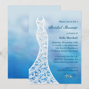Beautiful Beach Bridal Shower Watercolor - blue Invitation