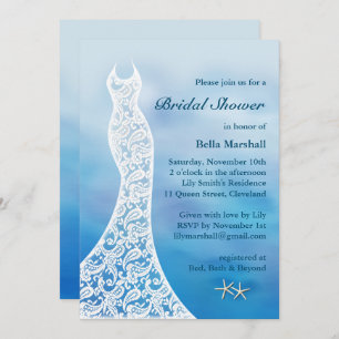 Beautiful Beach Bridal Shower Watercolor - blue Invitation