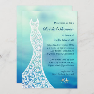 Beautiful Beach Bridal Shower Watercolor turquoise Invitation