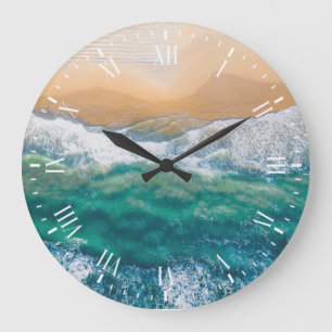  Beautiful beach crystal blue sea Large Clock