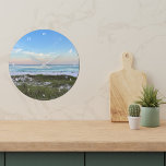 Beautiful Beach House Sunset Photography<br><div class="desc">This picturesque beach photography clock with white numbers from Destin Florida features the gorgeous pink and orange sunset gently touching the ocean waves above the sand and sea grass. Lovely seaside home decor from your favourite vacation spot or hometown.</div>